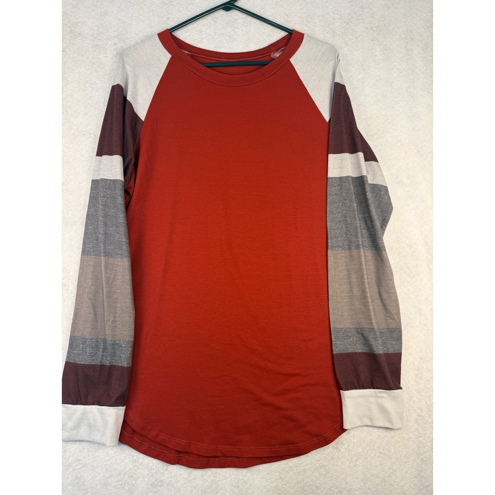Women's Colorblock Raglan Long Sleeve Top Red Burgundy Gray Size Large